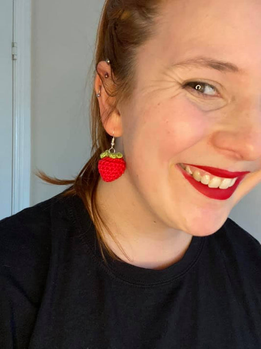 Crochet strawberry earrings